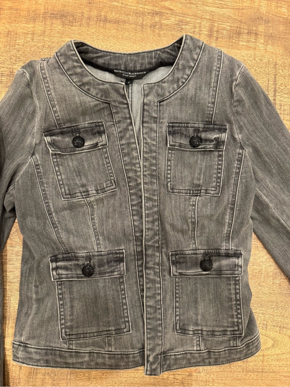 White House Black Market Washed Gray Denim Jacket